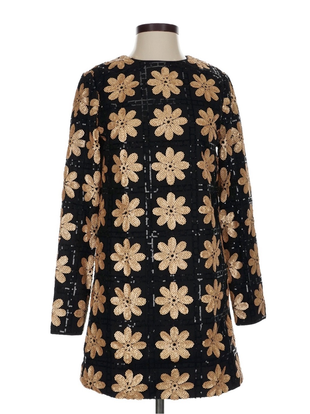 Avara Black & Gold Sequin Floral Mini Dress